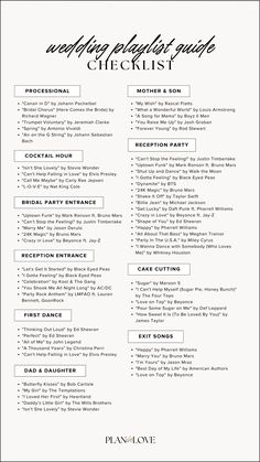 wedding guide | wedding guide checklist | wedding music | wedding song ideas | wedding planning  | wedding day moments | wedding planning tools | wedding journey | wedding | plan in love Christian Wedding Songs Reception, Music Playlist For Wedding, Wedding Song Order, Fun Wedding Playlist, Dance Order For Wedding Reception, Music List For Wedding, Wedding Music Timeline, Music To Play Before Wedding Ceremony, Songs Needed For Wedding List Of