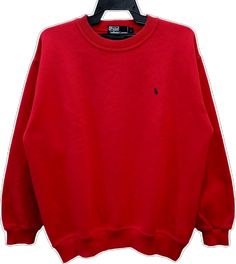 Red Crew Neck Tops For Winter, Classic Red Crew Neck Sweatshirt, Classic Red Cotton Sweatshirt, Red Tops With Ribbed Collar For Streetwear, Red Ribbed Collar Tops For Streetwear, 90s Red Long Sleeve Tops, 90s Crew Neck Top For Winter, 90s Crew Neck Winter Tops, Red Crew Neck Casual Sweater