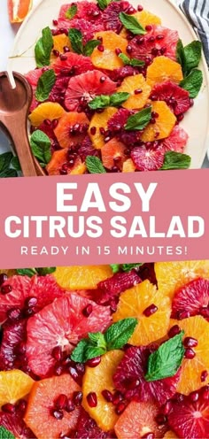 citrus salad on a plate with text overlay that reads easy citrus salad ready in 15 minutes