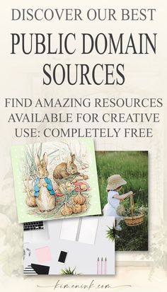 an advertisement for the book, discovering our best public domain sources find amazing resources available for creative use completely free