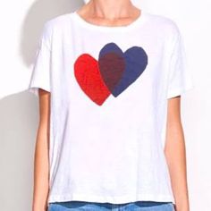 Sundry Heart Graphic Cotton Modal T-Shirt Tee In White Crew Pal5900 White Short Sleeve T-shirt With Heart Print, Blue Heart Print Top For Summer, White Short Sleeve Tops With Heart Print, Blue Summer Top With Heart Graphic, White Cotton T-shirt With Heart Print, White Graphic Tee With Heart Print, White Crew Neck Top With Heart Patch, Casual White Top With Heart Graphic, Casual White Tops With Heart Graphic