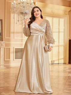 Full Sleeve Party Dresses, Dresses Formal Dinner, Full Sleeves Dresses For Women, Satin Bodycon Dress Long, Long Sleeve Satin Dress Classy, Simple Dress For Birthday, Classic Dresses For Women Classy, Birthday Party Dresses For Women Classy, Formal Dresses For Plus Size Women