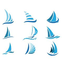 blue sailboats on white background, set of nine icons stock photo - budget conscious