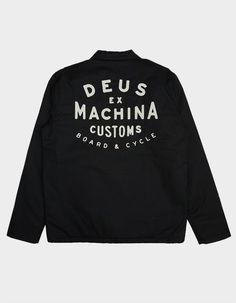 Deus Ex Machina Workshop Coach Jacket. Classic Coach Jacket With Front And Bakc Art, Branded Press Snap Closure And Drawstring Hem. Cotton Coated Water Resistant Canvas. Quilted Polyester Fleece Padded Lining With A Light Garment Wash. Winter Workwear Outerwear With Graphic Print, Graphic Print Cotton Outerwear For Work, Fitted Graphic Print Outerwear For Work, Black Graphic Print Outerwear For Work, Overalls Boys, Chino Pants Women, Wwe T Shirts, Coach Jackets, Deus Ex Machina