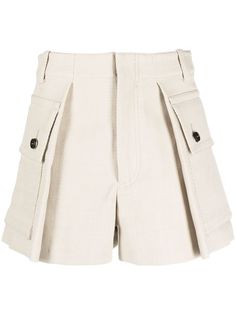 ivory white cotton mid-rise belt loops concealed front fastening tailored design multiple cargo pockets thigh-length Tailored Shorts, Tailored Design, Cotton Viscose, Ivory White, Pocket Detail, Clothes Pins, Short Outfits, White Cotton, Womens Bottoms