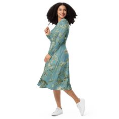 Van Gogh Almond Blossom Long Sleeve Midi Dress Loose Flowy - Etsy Modest Long Sleeve Flowy Midi Dress, Green Flowy Long Sleeve Midi Dress, Modest Long Sleeve Dress For Spring, Modest Long Sleeve Spring Dresses, Flowy Long Sleeve Dress For Spring, Flowy Long Sleeve Midi Dress For Fall, Blue Long Sleeve Midi Dress For Spring, Casual Long Sleeve Midi Dress With Relaxed Fit, Casual Long Sleeve Relaxed Fit Midi Dress