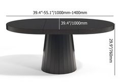 a table with measurements for the top and base