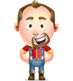 a cartoon man with a beard and overalls is standing in front of the camera