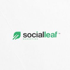 the logo for social leaf is displayed on a white background with green lettering and a hand holding