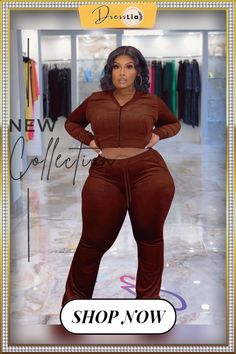 Plus Size Velvet Hooded Jacket Wide Leg Pants Suit Casual Brown Winter Sets, Brown Winter Sets With Pockets, Brown Long Sleeve Winter Sets, Hooded Solid Sets For Fall, Hooded Solid Color Sets For Fall, Fitted Hooded Tracksuit For Fall, Fitted Hooded Sets For Fall, Fall Tracksuit, Kids Coats Girls