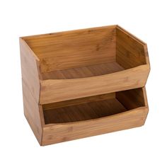 an empty wooden box with two compartments