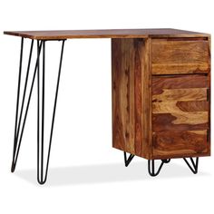 This stylish and practical wooden writing desk will make a timeless addition to your home decor. It can also be used as a console table, side table or end table. This writing desk has a striking, retro design with an industrial twist. It is made of solid Sheesham wood. Sheesham, also known as rosewood or palisander, is a tropical hardwood famous for its rich grain. This writing desk features a cabinet and a drawer, providing enough space for storing and organizing your files, papers, documents and other office supplies Color: Brown Material: Solid Sheesham wood with a honey-colored finish + steel legs Dimensions: 40.2" x 17.7" x 29.9" (L x W x H) Fully handmade Polished, painted and lacquered With 1 drawer and 1 cabinet Easy assembly Transitional Living Room Furniture, Wooden Writing Desk, Into The Wood, Solid Wood Desk, Table Side, Sheesham Wood, Wooden Desk, Into The Woods, Office Furniture Desk