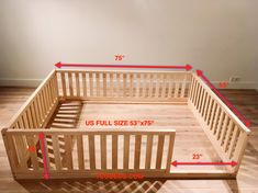 a wooden bed frame is shown with measurements for the size and width to fit it