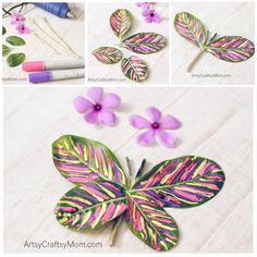 the process to make paper flowers with colored leaves