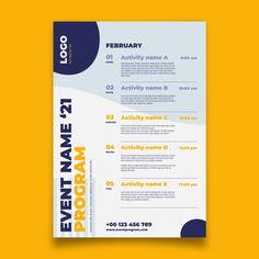 a blue and yellow flyer for an event