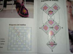 an open book showing instructions for crocheted slippers with pictures of women's shoes