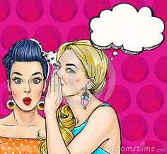 two women are talking to each other with speech bubbles above them