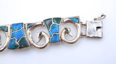 "950 Silver Turquoise Bracelet Bracelet measures 7\" or 18 cm in length Measures approximately 7/8\" or 2 cm in width Fastens with a box clasp and safety in good working condition Stamped \"950\" and hallmark from the maker - picture 4 Good vintage condition - no major flaws to note Total weight: 51.9 grams 0119-4712 or RL-269 FEEL FREE TO MESSAGE ME WITH A BEST OFFER OR IF YOU WISH TO SEE MORE PICTURES! Save money! We combine shipping where you pay only $1.00 more for any additional items on th Turquoise Bangle Bracelet For Formal Occasions, Formal Turquoise Sterling Silver Bracelets, Formal Turquoise Bangle Bracelet, Blue Inlay Bracelet Jewelry, Formal Blue Inlay Jewelry, Elegant Turquoise Bracelet With Inlay, Blue Inlay Bracelet, Elegant Turquoise Inlay Bracelet, Vintage Blue Nickel-free Bracelet