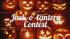 jack o'lantern contest with pumpkins on shelves and the words jack o'lantern contest