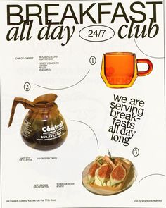 breakfast club design poster Visuell Identitet, Menue Design, Graphisches Design, Zine Design, Pretty Kitchen, The Breakfast, The Breakfast Club, Club Design, Food Poster