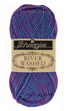 blue and purple yarn with the words scheepees river washed on it