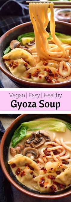 Gyoza Soup with noodles and a creamy broth