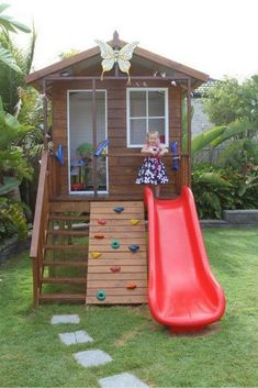 Backyard Playhouse Ideas, Playhouse With Slide, Backyard Playhouse, Build A Playhouse, Kids Outdoor Play, Playhouse Outdoor, Wooden Playhouse, Backyard Play