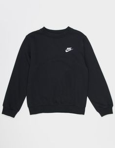 Nike Sportswear Club Fleece Crewneck Sweatshirt. Make Every Day A Cozy One With The Help Of This Classic Crew-Neck Sweatshirt. Smooth On The Outside, Brushed Soft On The Inside, This Lightweight Fleece Is An Easy Layer When You Want A Little Extra Warmth. You May Never Wear Another Sweatshirt Again. Embroidery At Left Chest. Crew Neck. Cuffed Long Sleeves And Hem. 80% Cotton 20% Polyester. Machine Wash. Imported. | Nike Sportswear Club Fleece Boys Crewneck Sweatshirt Nike Womens Crewneck, Nike Black Sweater, Nike Sweatshirts Black, Clothes For 13, Christmas Wishlist Ideas Clothes, Cute Nike Clothes, Cute Sweatshirts For Teens, Christmas Wishlist Clothes, My Wishlist Ideas