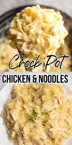 CROCK POT CHICKEN & NOODLES Crock Pot With Egg Noodles, Crockpot Meals With Shredded Chicken, Easy Crockpot Noodle Recipes, Chicken N Noodles Crockpot, Crock Pot Crowd Pleasers, Chicken Noodle Casserole Crockpot, Creamy Chicken And Noodles Crockpot, Rotisserie Chicken Crockpot Recipes, Chicken And Noodles Crockpot