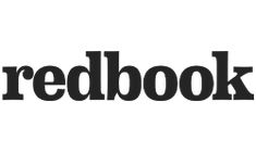 the words redbook are black and white