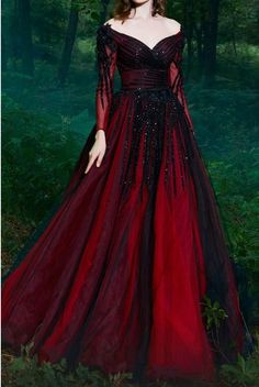 Red Ball Gowns, Off Shoulder Evening Gown, Dark Red Dresses, Fantasy Gowns, Dress Aesthetic, Fairytale Dress, فستان سهرة, Fantasy Dress, Scarlett Johansson