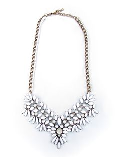 "This bohemian-inspired bib necklace features clusters of faceted, bright white stones set on an antiqued gold chain wrapped in white satin ribbon. -- antiqued gold, crystal, enamel, ribbon embellished chain -- 18\" long with 2\" drop + 2\" extender -- lobster clasp ** view our other necklaces here: https://www.etsy.com/shop/MoudyMercantile?ref=l2-shopheader-name§ion_id=22792437 Natural variations in the gemstones, beads and leather used in each piece are to be expected. Screen settings may slig Necklace Girlfriend, Necklace Fabric, Festival Necklace, Boho Statement Necklace, Statement Collar Necklace, Necklace Collar, Fabric Necklace, Necklace White, White Necklace