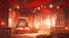 Chinese Royal Bedroom, Traditional Chinese Room, Rpg Tileset, Ancient China Aesthetic, Chinese Places, Japanese Bedroom