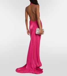 Material: 100% polyester.Care instructions: dry clean.Made in Greece.Designer color name: Magenta.True to size.Low back.Cinched waist.Non-stretchy fabric.The model seen in the picture is 178cm-5'10' and wearing a size FR 36 Silk Halter Backless Dress With Back Opening, Fitted Silk Halter Dress With Back Opening, Silk Backless Halter Dress For Cocktail, Satin Halter Neck Backless Cocktail Dress, Satin Stretch Summer Formal Dress, Satin Stretch Halter Neck Dress, Fitted Satin Backless Halter Dress, Stretch Satin Formal Summer Dress, Backless Ruched Satin Dress For Evening