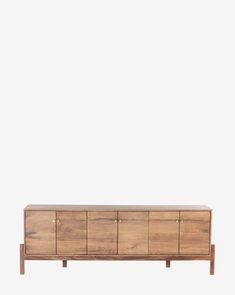 the sideboard is made out of wood and has four drawers, one with two open doors