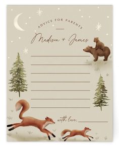 an advice card with foxes and trees on it