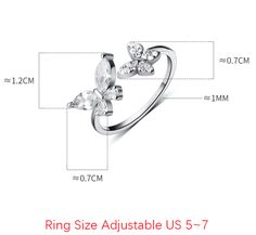 Capture the hearts of your loved ones with this stunning 925 sterling silver ring adorned with sparkling cubic zirconia gemstones in the shape of two delicate butterflies. Its open band design allows for easy adjustment to fit any finger size. Whether given as a gift or worn as an everyday accessory, this ring is sure to make a dazzling statement. Adjustable up to size US 6.Material: 925 sterling silver, cubic zirconiaFinish: platinum plate Jewelry Care: See more information about how to care fo Adjustable Butterfly Ring With Cubic Zirconia, Adjustable Cubic Zirconia Butterfly Open Ring, Adjustable Cubic Zirconia Butterfly Wedding Ring, Cubic Zirconia Butterfly Ring For Wedding, Adjustable Cubic Zirconia Butterfly Ring For Wedding, Cubic Zirconia Butterfly Open Ring For Promise, Cubic Zirconia Open Butterfly Ring For Promise, Cubic Zirconia Open Butterfly Ring For Anniversary, Diamond White Cubic Zirconia Butterfly Promise Ring