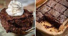 two pictures side by side, one is brownie and the other has whipped cream on top