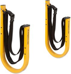 two yellow and black handles with straps on them