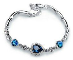 Blue heart crystal bracelet Vintage Heart Jewelry, Blue Crystals Stones, Color Heart, Heart Shaped Jewelry, Sterling Silver Bangle Bracelets, Crystal Bangle, Zircon Jewelry, Bangle Bracelets With Charms