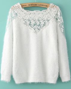 pull en mohair creux contrasté -blanc Cute Valentines Day Outfits, Pull Mohair, Pullovers Outfit, Embellished Sweaters, Lace Sweater, Holiday Party Outfit, Mohair Sweater, Sweaters Online, Lace Insert