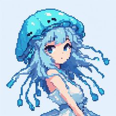 Jellyfish Hat, Blue Jellyfish, A Girl, Hair, Anime, Blue