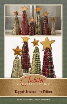 christmas trees made out of fabric with gold stars