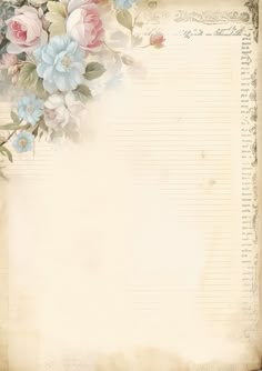 an old fashioned paper with flowers and writing on the bottom corner, in pastel tones