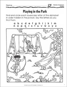 a black and white coloring page with the words playing in the park