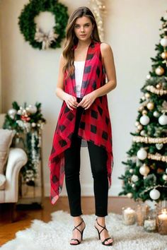 Womens Red Black Buffalo Plaid Cardigan Kimono Vest Cardigan MomMe and More Printed Kimonos, Buffalo Plaid Cardigan, Cute Plus Size Clothes, Versatile Cardigan, Tunic Tops For Leggings, Cardigan Kimono, Christmas Cardigan, Long Tunic Tops, Plaid Cardigan