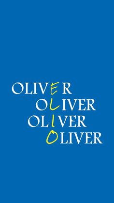 the words oliver, olliver and silver are in white letters on a blue background