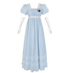 PRICES MAY VARY. 100% Polyester Zipper closure Machine Wash Authentic Womens Regency Dress - The light blue regency era dress has scooped neckline, U-back and back zipper for easy wear. It also features fashionable puffed sleeves with elastic cuffs, white lace strips on the skirt and a detachable faux flower. This regency costume gives you all the fashion power of an elegant era. Package Included: Blue Regency Dress*1, Lace Ribbon*1, Flower Accessory*1, A Pair of Gloves Style:Jane Austen dress, Blue French Maid Dress, Regency Era Scarf, Mia Thermopolis Dress, Blue Regency Dress, Regency Era Dress, Jane Austen Dress, Bride Of Frankenstein Costume, Empire Gown, Regency Costume