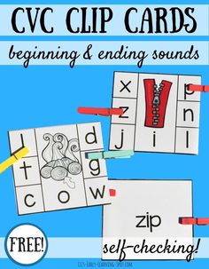 cvc clip cards for beginning and ending sounds to help students learn how to read the letters