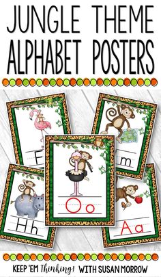 jungle theme alphabet posters with pictures of animals